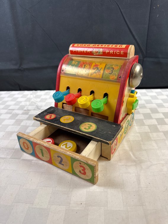 Vintage Fisher-Price Wooden Cash Register Toy