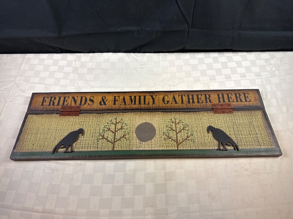Friends & Family Gather Here Wooden Sign, 30Ã—9.5 Inches
