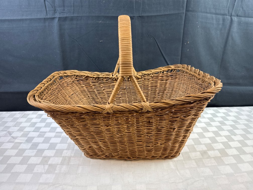 Handcrafted Brown Wicker Basket With Central Handle
