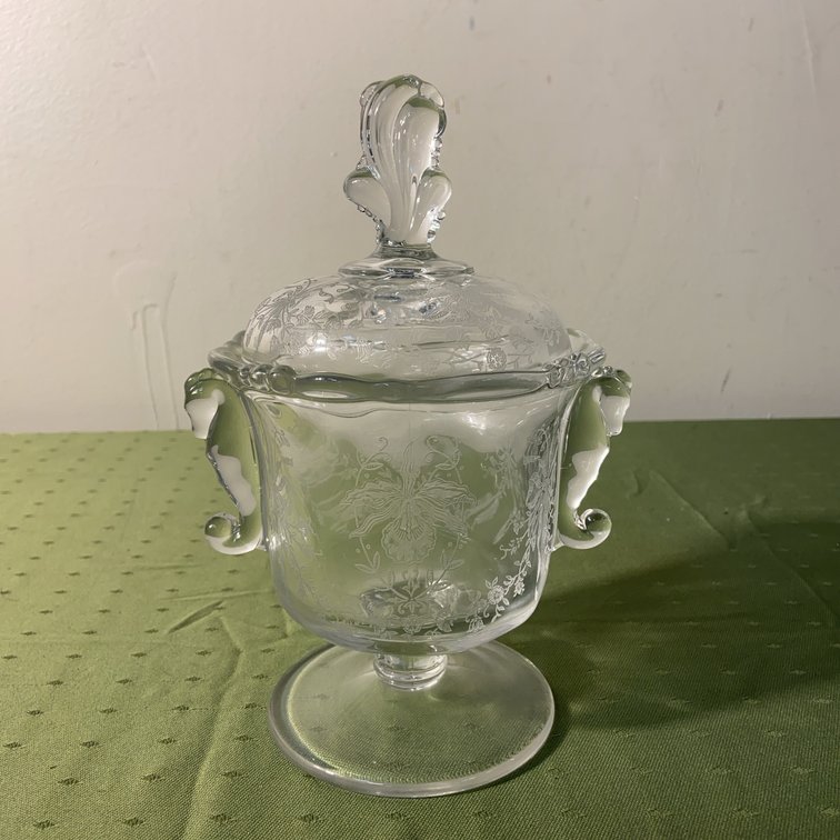 Heisey Orchid Etched Covered Candy Seahorse Handles