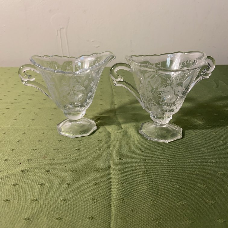 Heisey Orchid Etch Cream and Sugar Set, Clear Glass