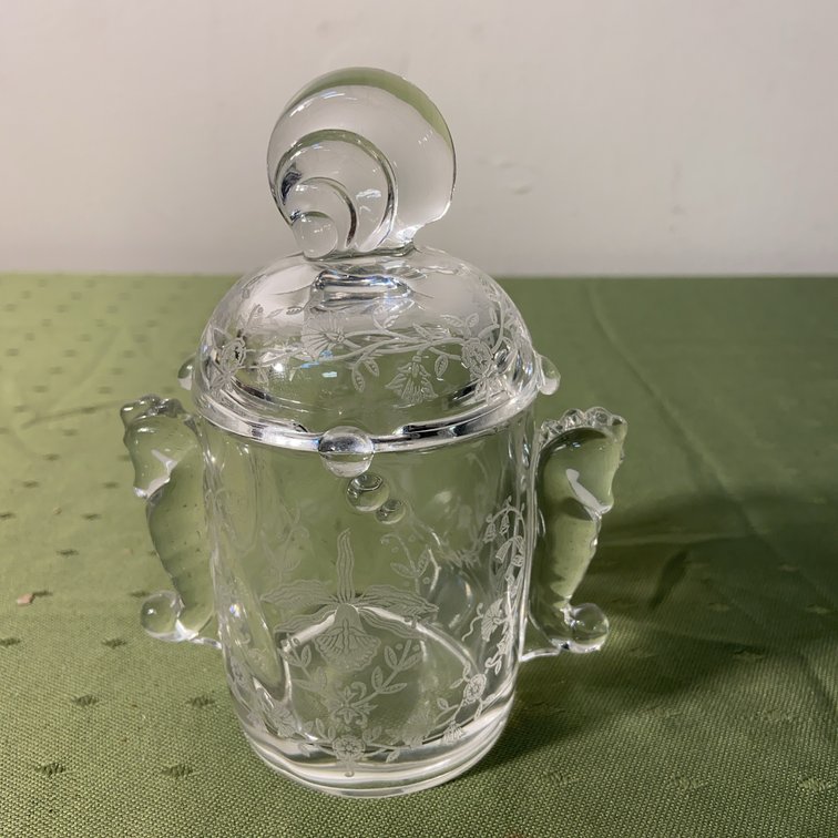 Heisey Orchid Etched Glass Cigarette Container
