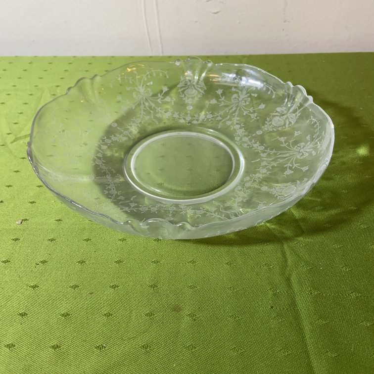 Heisey Etched Floral Glass Bowl, 10.5" Diameter