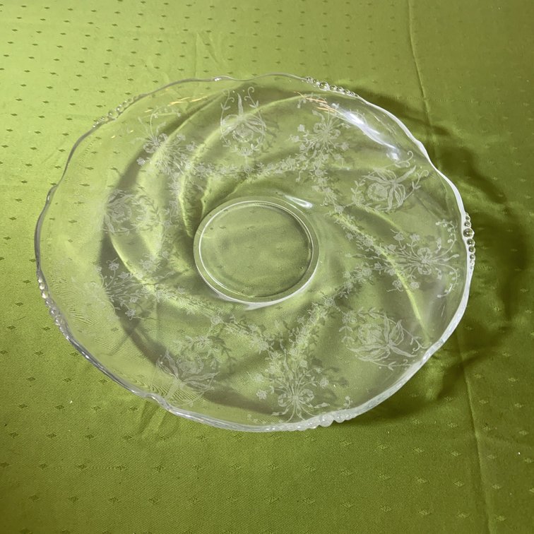 Heisey Orchid Etched Glass Platter, Rolled Edge