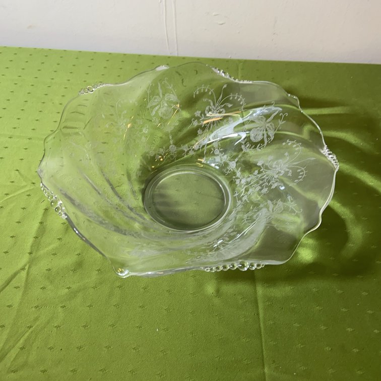 Heisey Orchid Etched Flared Glass Bowl Undamaged
