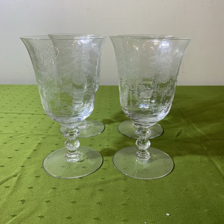 4 Heisey Orchid Etch Water Goblets