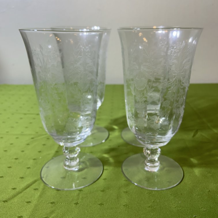 4 Heisey Orchid Etched Ice Tea Goblets