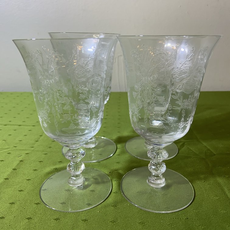 Heisey Orchid Etch Water Goblets Set of Four