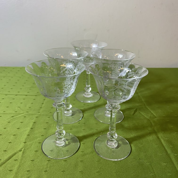 5 Heisey Orchid Etched Goblets