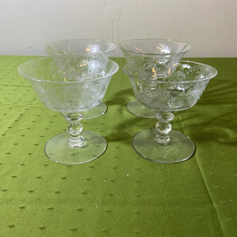 Heisey Orchid Etch Glass Low Sherbets, Set of 4