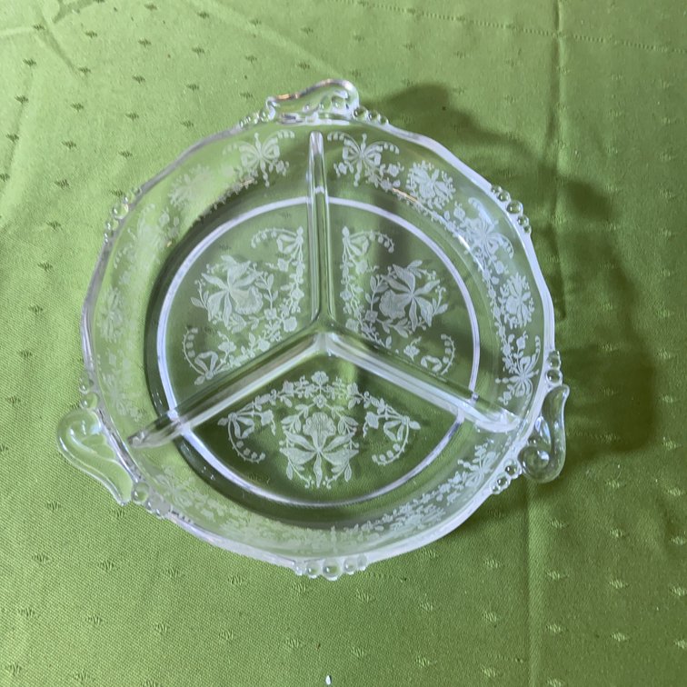 Heisey Orchid Etch Three Part Glass Dish