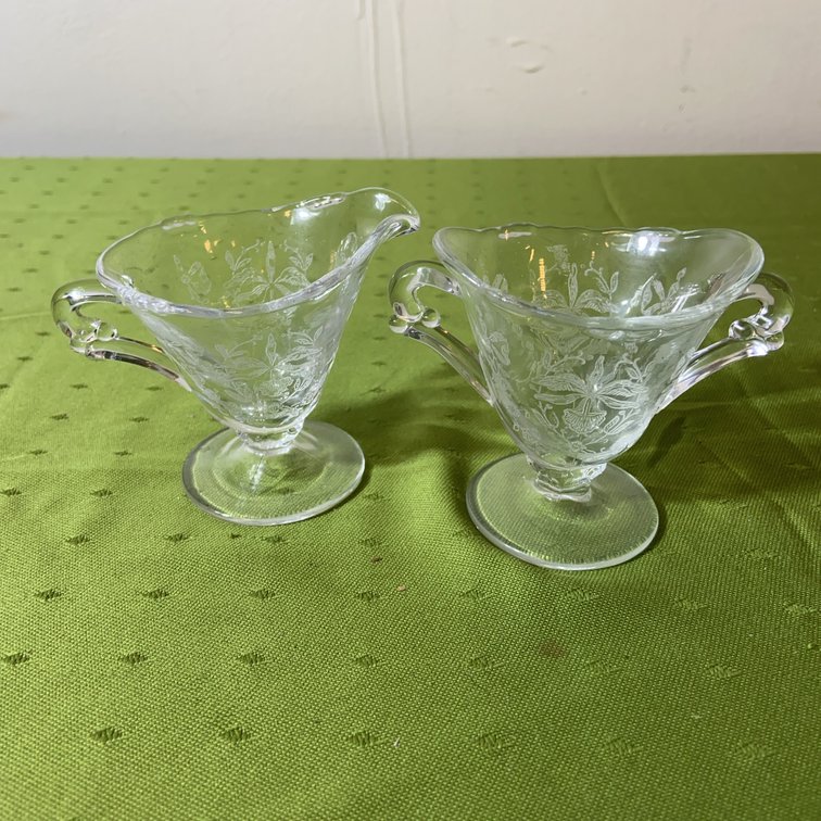 Heisey Orchid Etch Cream and Sugar Set
