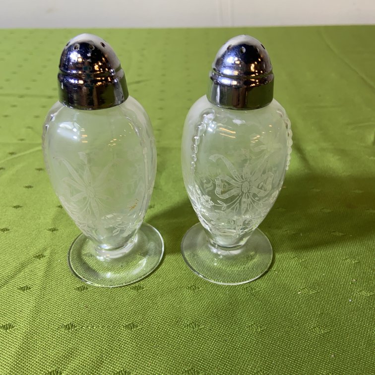 Heisey Orchid Etch Salt and Pepper Shakers