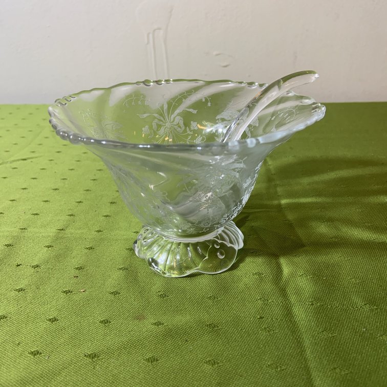 Heisey Orchid Etch Glass Bowl with Spoon