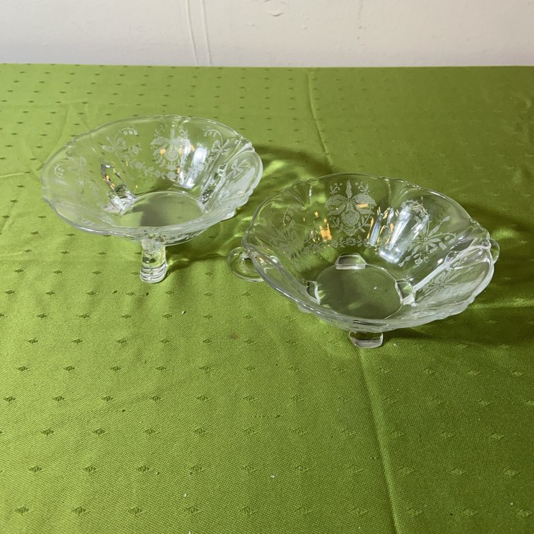 Heisey Orchid Etch Glass Bowls Diamond H Marked