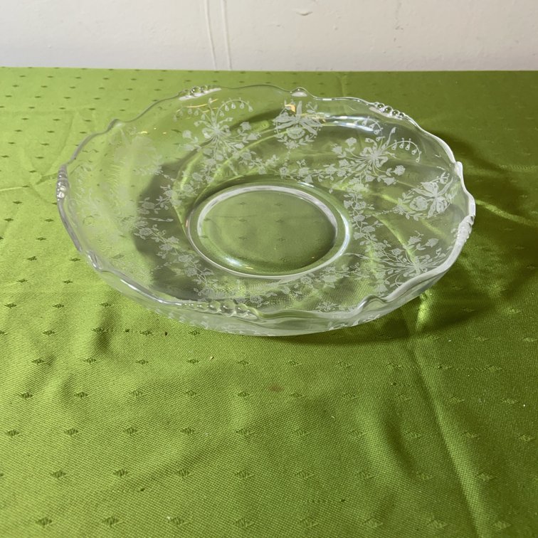 Heisey Orchid Etch Glass Low Bowl, Turned Up Edge