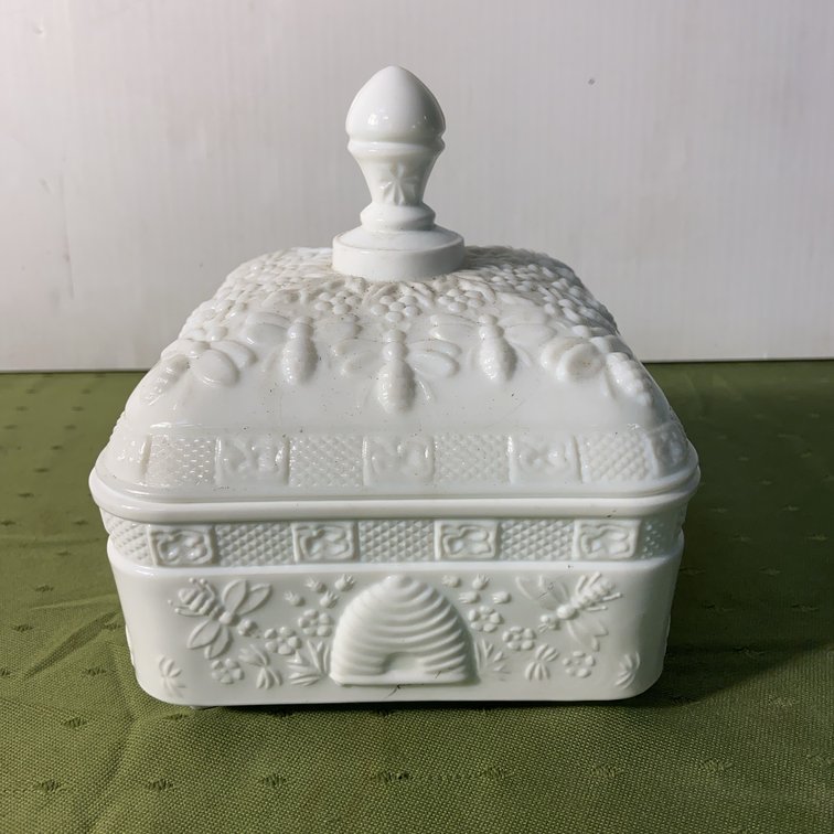 Tiara Exclusives Milk Glass Bee Hive Box