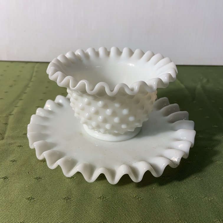 Fenton Hobnail Milk Glass Bowl and Underplate