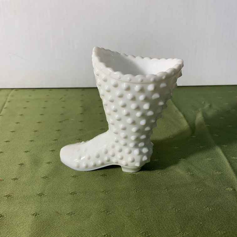 Fenton Hobnail Milk Glass Boot Vase