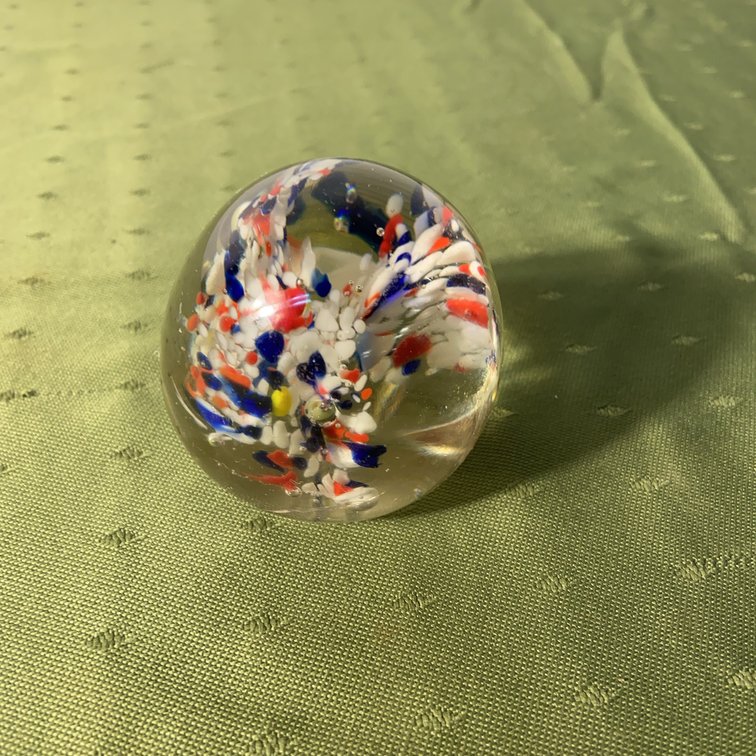 Art Glass Paperweight With Colorful Swirl Design