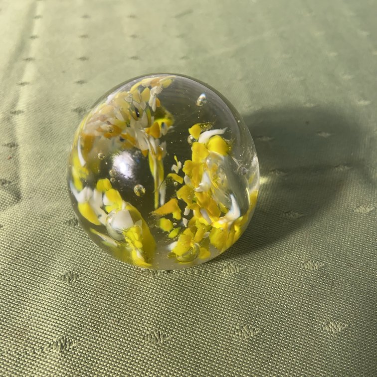 Decorative Glass Paperweight With Yellow Inclusions