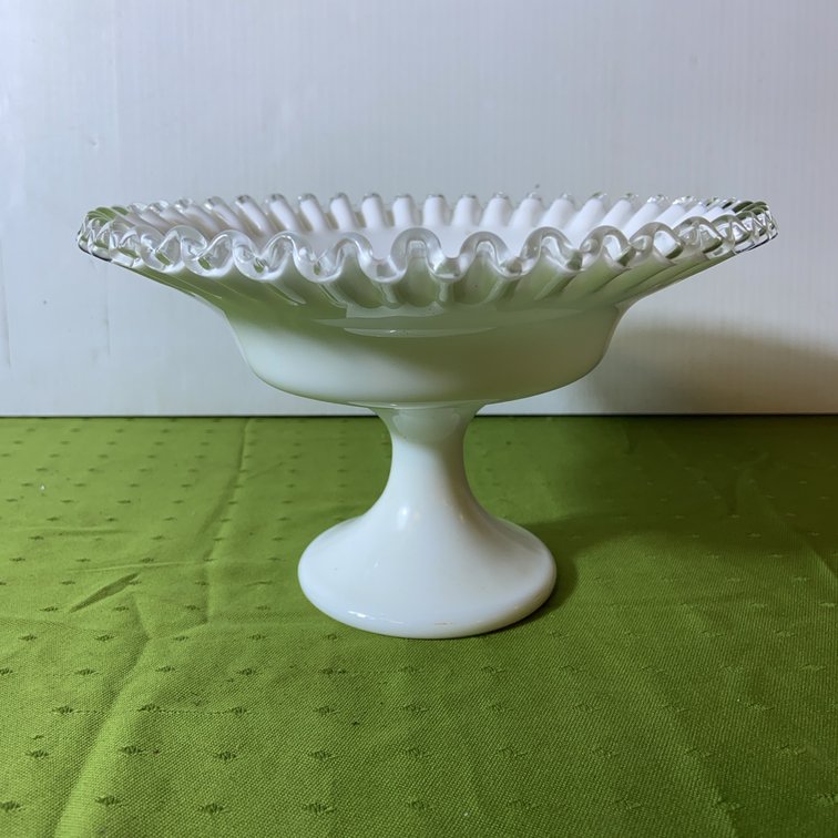 Fenton Milk Glass Silver Crest Compote Bowl
