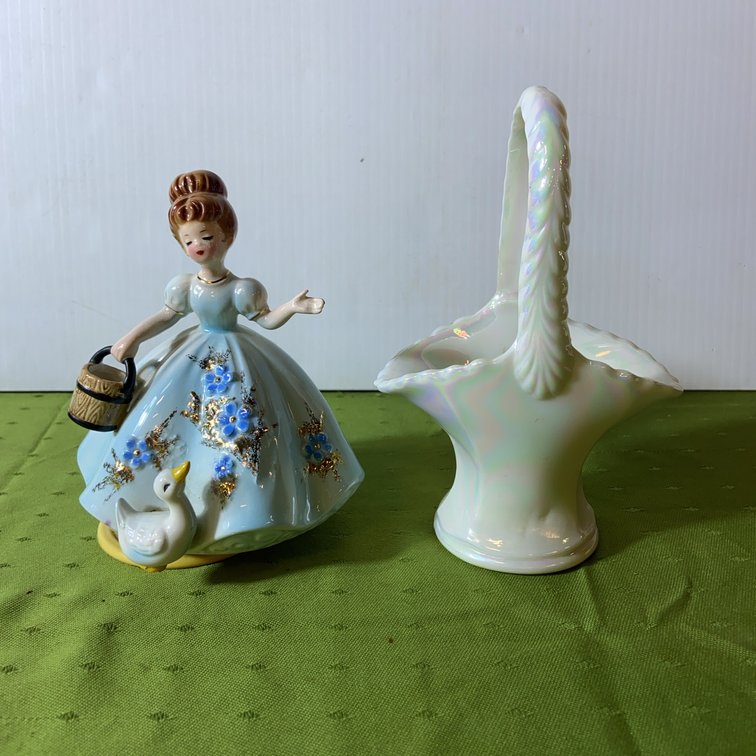 Lady Figurine Music Box & westmorland Basket Pair