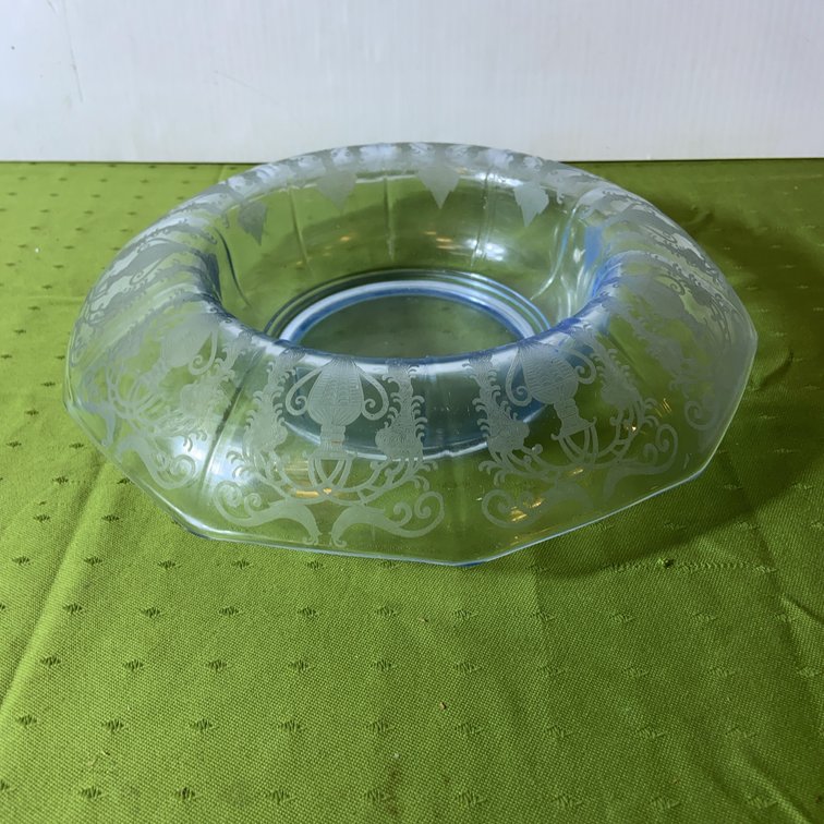 Pale Blue Etched Glass Droop Bowl, No Damage