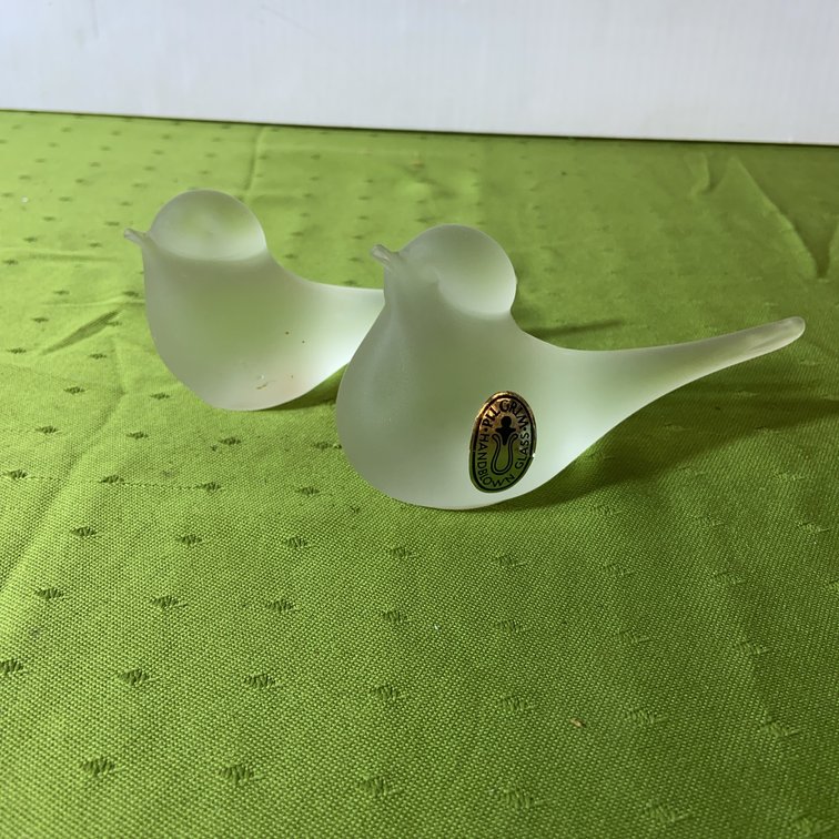 Pair Pilgrim Handblown Frosted Glass Birds