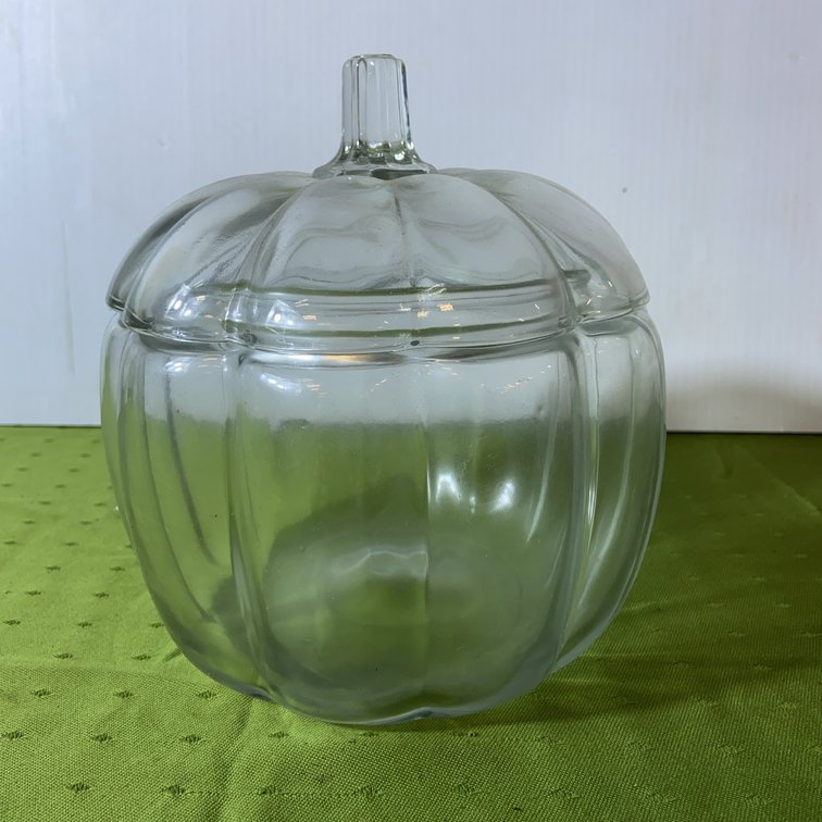 Clear Glass Pumpkin-Shaped Jar With Lid