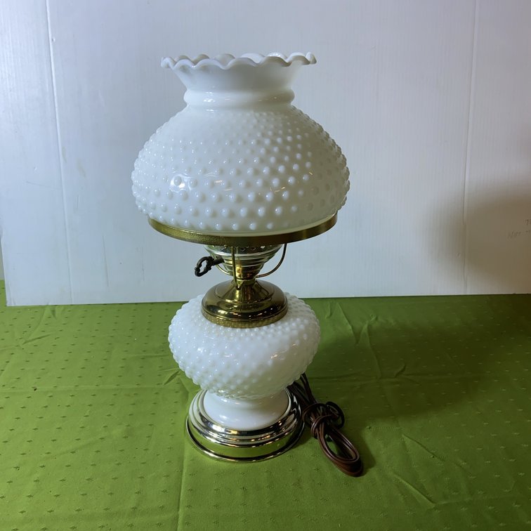 White Hobnail Milk Glass Table Lamp