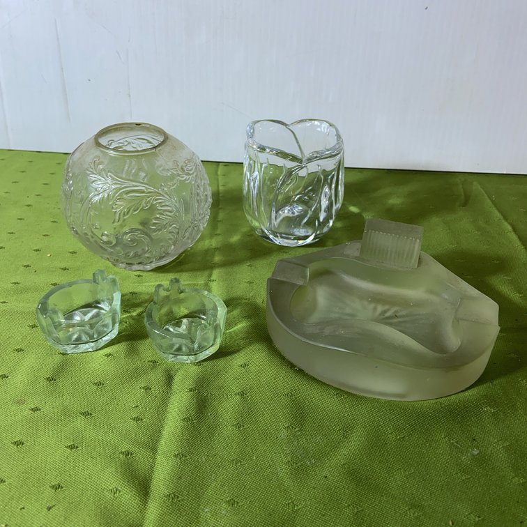 Glass Decor Lot Holophane Ashtray & Vessels