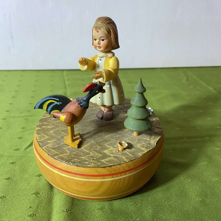 Swiss Musical Wood Figure Box, Needs Repair
