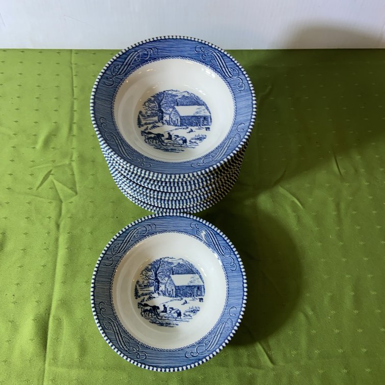 13 Blue Transferware Dessert Bowls