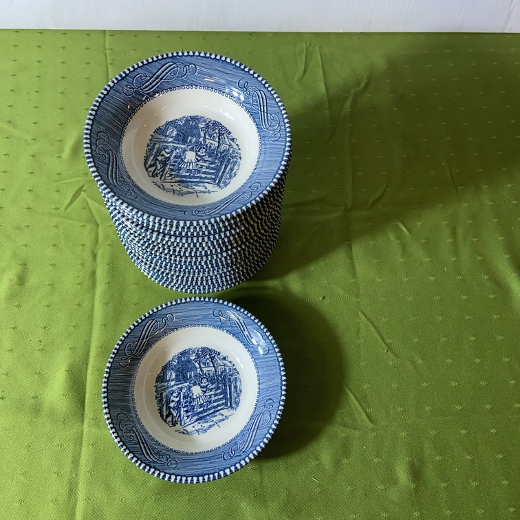 17 Blue Transferware Dessert Bowls