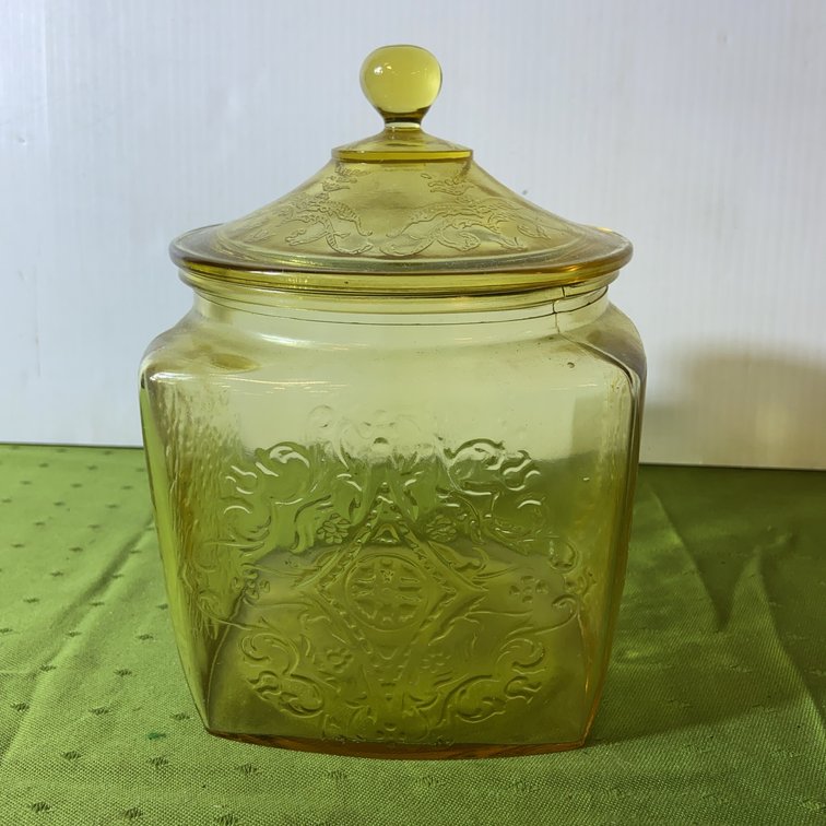 Yellow Depression Glass Canister with Lid, No Damage