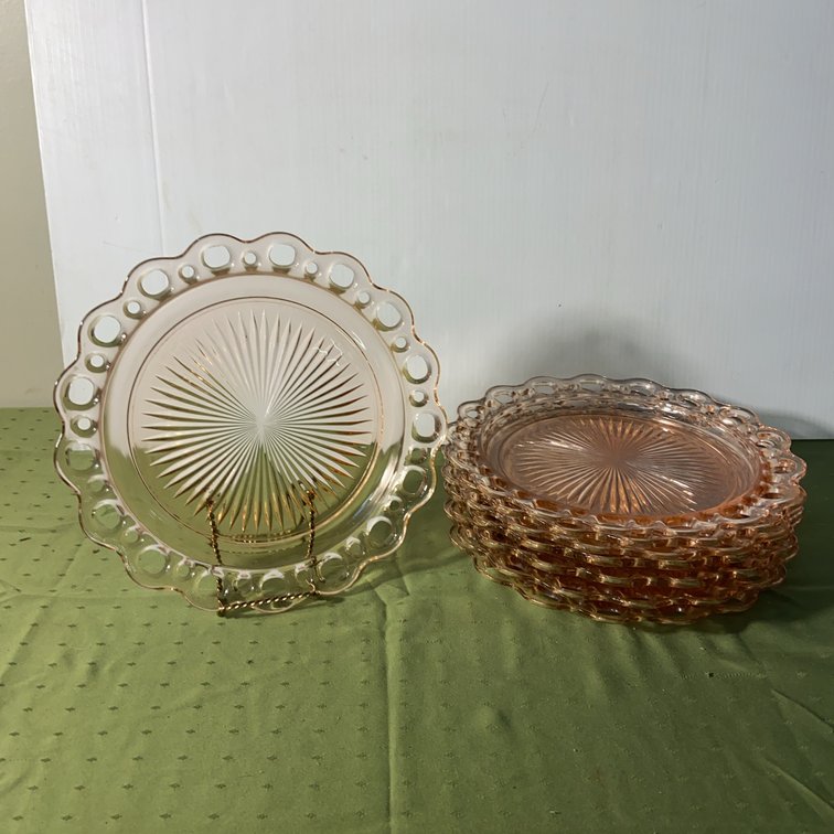 8 Pink Depression Glass Dinner Plates