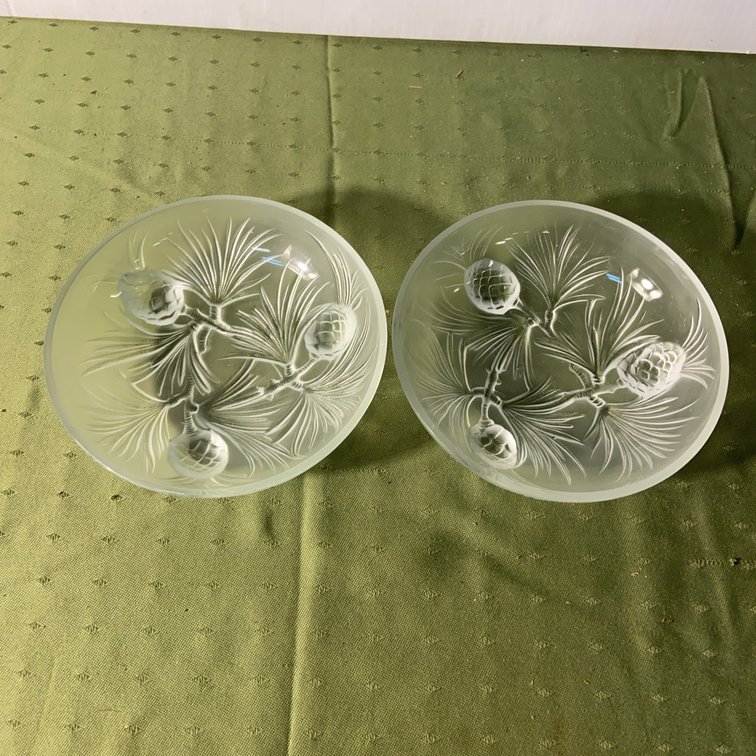 Pair Verlys Frosted Glass Pinecone Bowls
