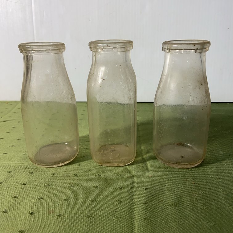 3 Clear Glass Half Pint Milk Bottles