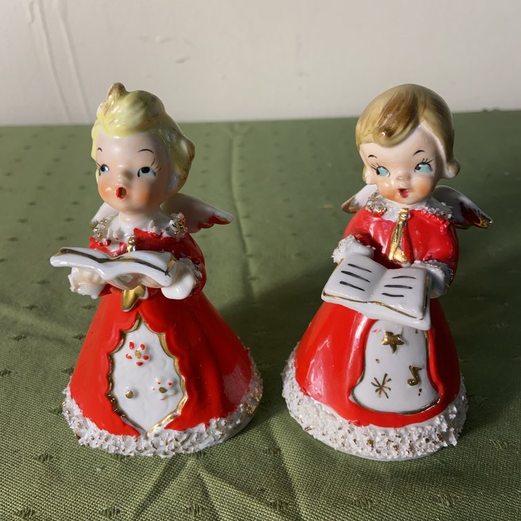 Porcelain Angel Bells with Spaghetti Lace