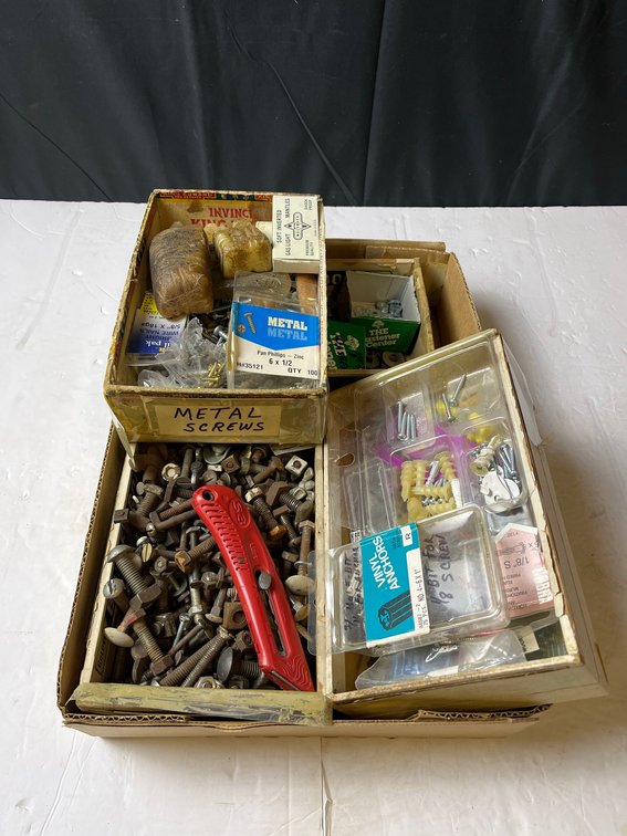 Hardware Box With Screws, Bolts, Knife