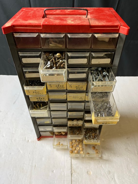 Drawer Organizer With Assorted Nails and Hardware