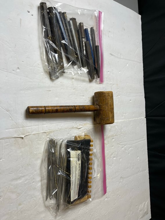 Wooden Mallet With Punches and Crafting Tools