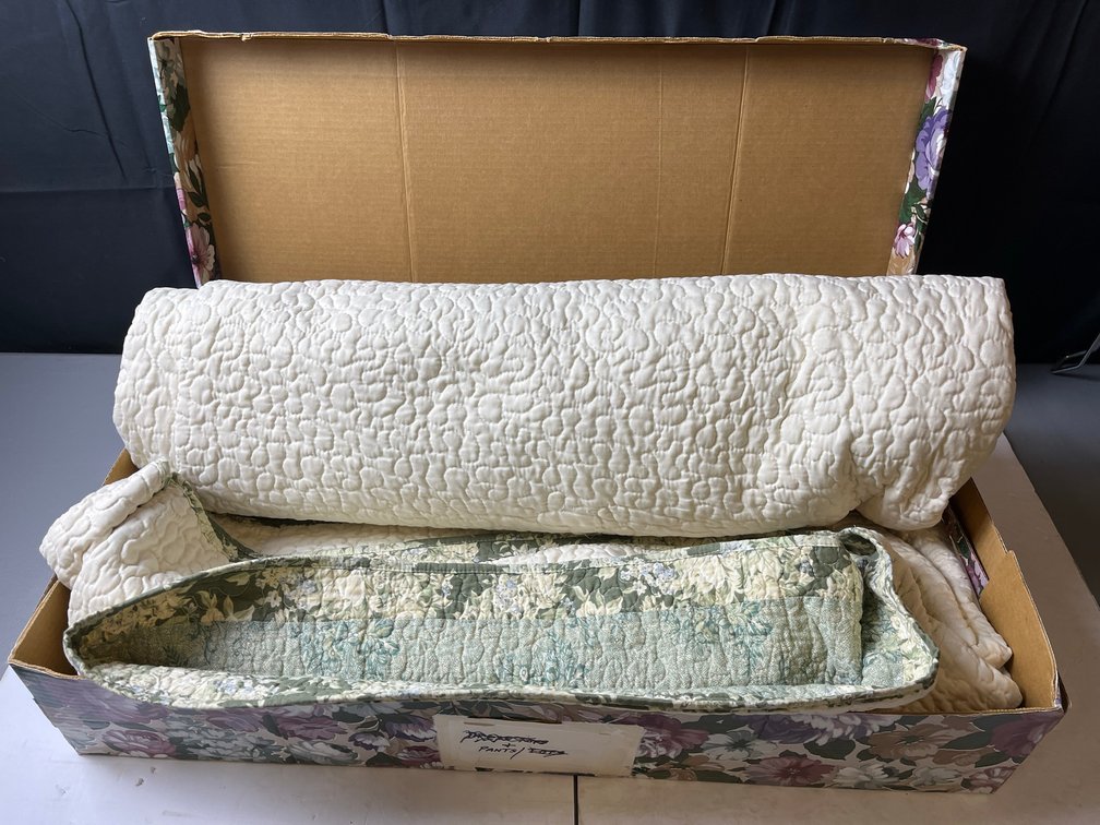 White Quilted Bedspread in Floral Box