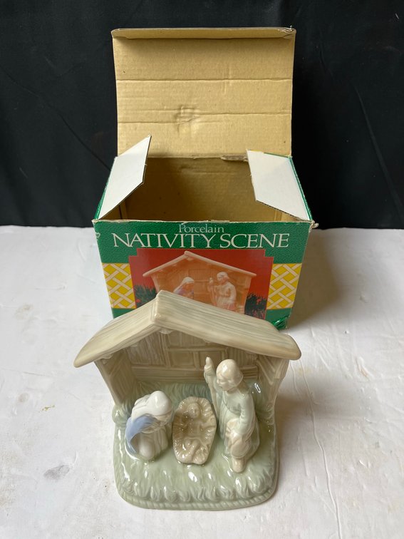 Porcelain Nativity Scene Set with Box