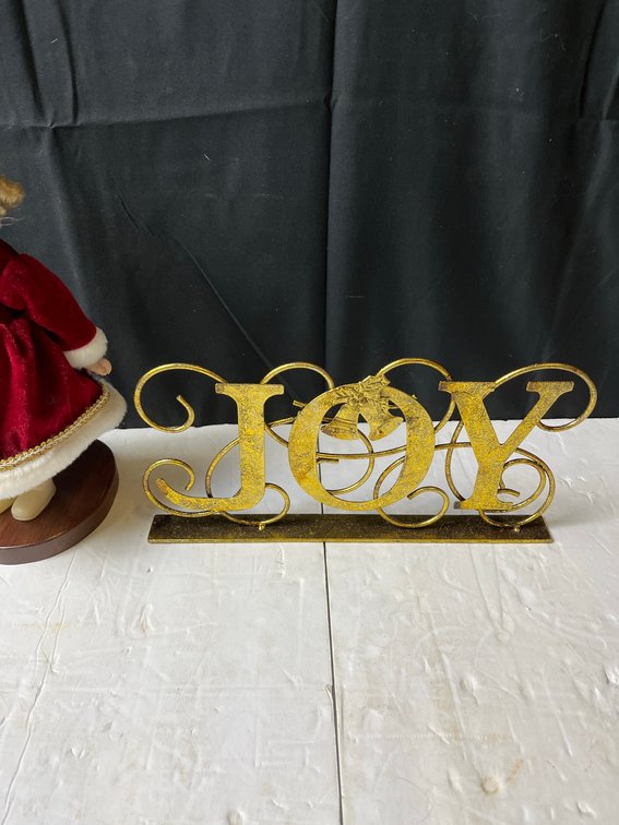 Holiday Doll With Stand and Gold JOY Sign