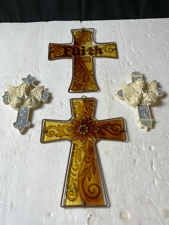 Sarah's Angels and Glass Cross Wall Decor Lot