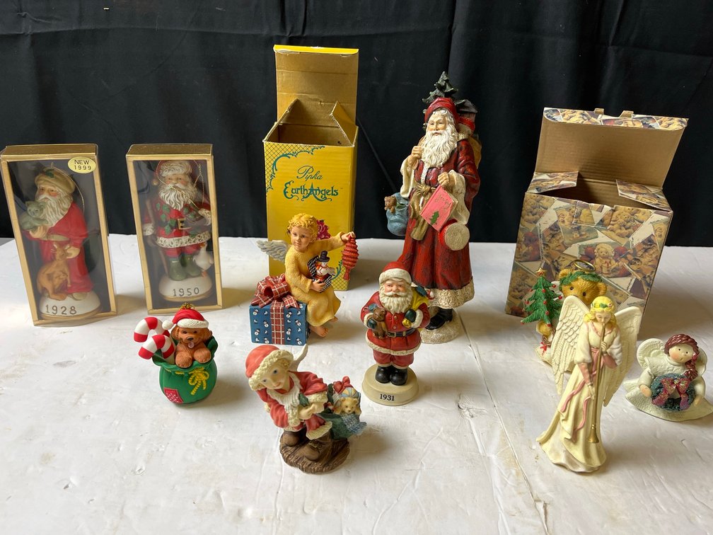 Christmas Figurines Lot: Santa, Angels & Bears