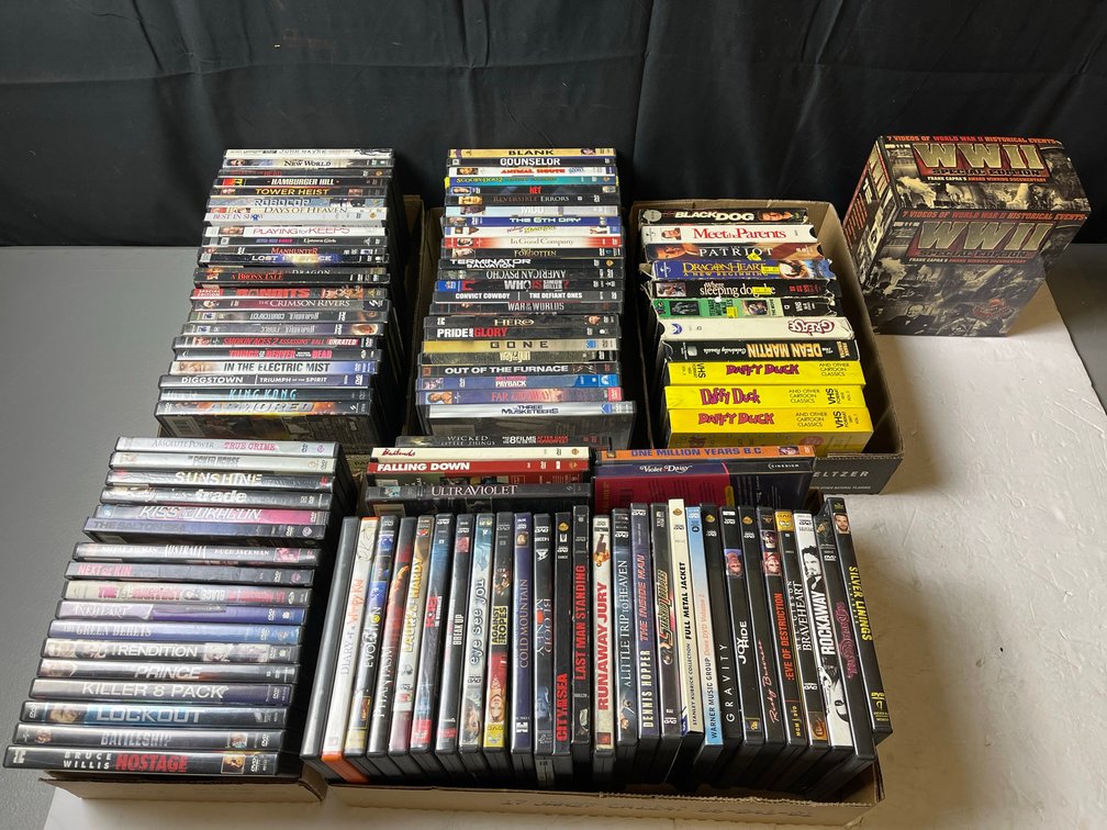 Large Mixed Lot of 100+ DVDs and VHS Tapes