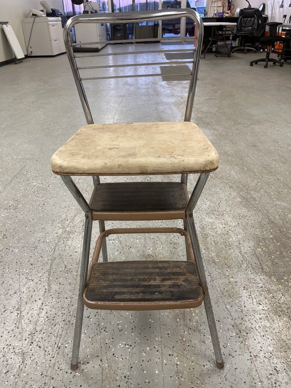 Chromed Metal Step Stool Chair with Vinyl Seat